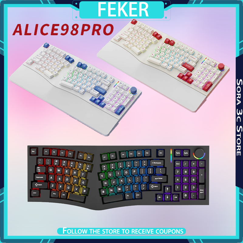Gaming Keyboard Hot Swappable - FEKER Alice98pro Clavier Mécanique Alien Ergonomique